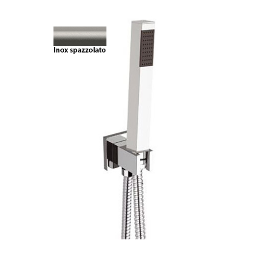 Qubika set doccia con presa acqua a muro quadra e doccetta 317SS nichel spazzolato