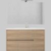 Marvis 02 Comp. Sosp. 2 Cass cm 100 Fin. Rovere Tabacco + Lavabo in ceramica + Specchiera C/Luce