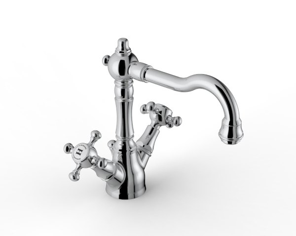 Kent 2 - Monoforo Lavabo Collo Girevole Con Vitone Ceramico 180° Cromo